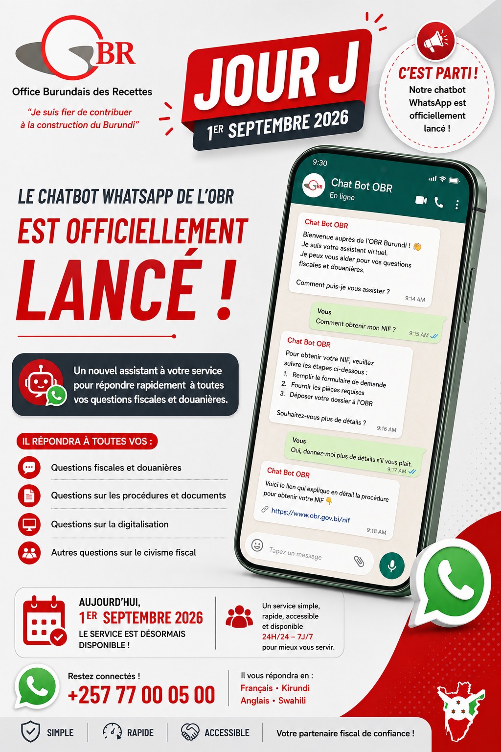 Jour J: Lancement officiel du chatbot de l’OBR , le 1er Septembre 2026
